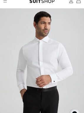 Classic Men's White Dress Shirt with Hidden Placket